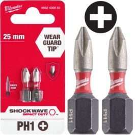 Milwaukee PH1 x 25 mm – setudarnih bitova PH ojačani, 2 kom, 4932430850